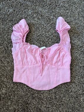 Altar'd State Pink Ruffle Strap Tie-Front cropped top